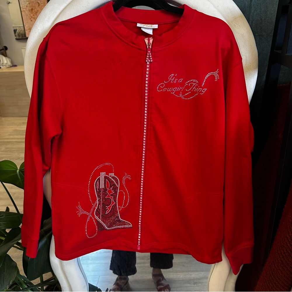 Tia Designs western red Zip-Up Jacket with Rhinestone Details